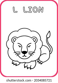 Alphabet learning English cartoon card coloring for kid animal Lion
