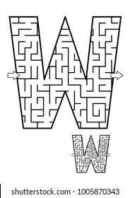 Alphabet  learning fun and educational activity for kids - letter W maze game. Answer included.