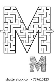 Alphabet  learning fun and educational activity for kids - letter M maze game. Answer included.