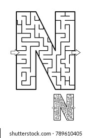 Alphabet  Learning Fun And Educational Activity For Kids - Letter N Maze Game. Answer Included.