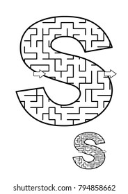 Alphabet  learning fun and educational activity for kids - letter S maze game. Answer included.