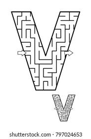 Alphabet  learning fun and educational activity for kids - letter V maze game. Answer included.