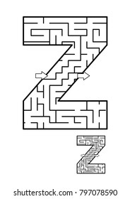 Alphabet  learning fun and educational activity for kids - letter Z maze game. Answer included.