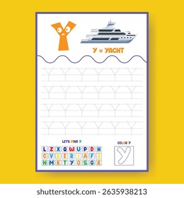 Alphabet learning and writing practice tracing worksheet template,a4 print ready worksheet vector template for kids