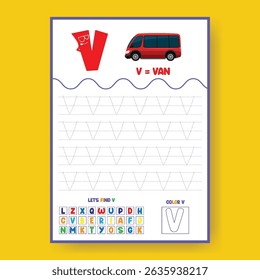 Alphabet learning and writing practice tracing worksheet template,a4 print ready worksheet vector template for kids