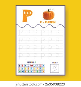 Alphabet learning and writing practice tracing worksheet template,a4 print ready worksheet vector template for kids