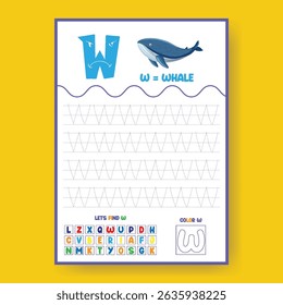 Alphabet learning and writing practice tracing worksheet template,a4 print ready worksheet vector template for kids