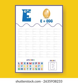 Alphabet learning and writing practice tracing worksheet template,a4 print ready worksheet vector template for kids