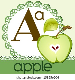Alphabet. The letter A. Apple on green napkin.