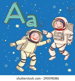 Alphabet. Letter A. Astronaut. VECTOR.  Back to School and Sport isolated objects. Great illustration for a school books and more. Editorial. Education. Advertising.
