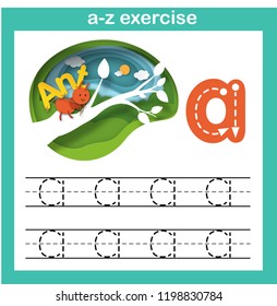 Alphabet Letter A-ant exercise,paper cut concept vector illustration