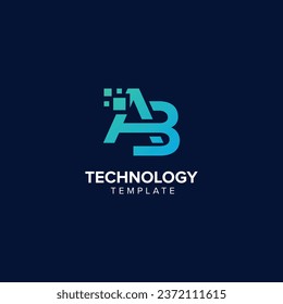 Alphabet Letter AB BA Technology Logo Design Pixel Element.