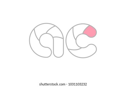 Alphabet letter ac a c  combination logo with grey border and pink pastel color