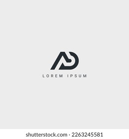 Alphabet letter AD DA logo minimal monogram icon design vector template.