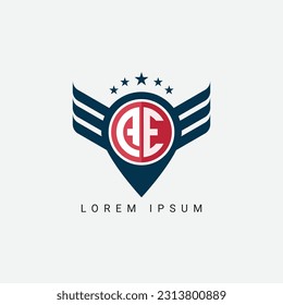 Alphabet letter AE, EA, A, E logo location shape concept with wings ornament silhouette
