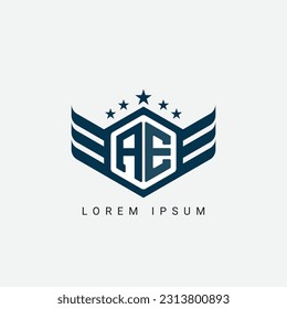 Alphabet letter AE, EA, A, E logo hexagon shape concept with wings ornament silhouette