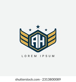 Alphabet letter AH, HA, A, H logo hexagon shape concept with wings ornament silhouette