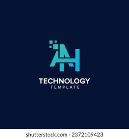 Alphabet Letter AH HA Technology Logo Design Pixel Element.