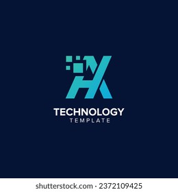 Alphabet Letter AH HA Technology Logo Design Pixel Element.