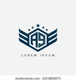Alphabet letter AI, IA, A, I logo hexagon shape concept with wings ornament silhouette