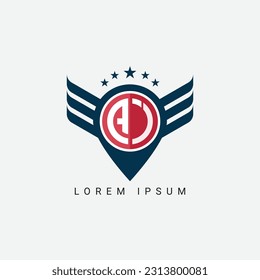 Alphabet letter AI, IA, A, I logo location shape concept with wings ornament silhouette