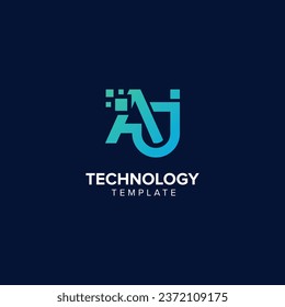 Letra alfabeta elemento Pixel de diseño del logotipo de la tecnología AJ JA.