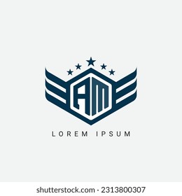 Alphabet letter AM, MA, A, M logo hexagon shape concept with wings ornament silhouette