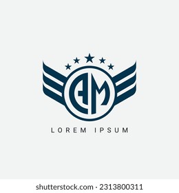 Alphabet letter AM, MA, A, M logo circle shape concept with wings ornament silhouette