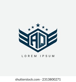 Alphabet letter AQ, QA, A, Q logo hexagon shape concept with wings ornament silhouette