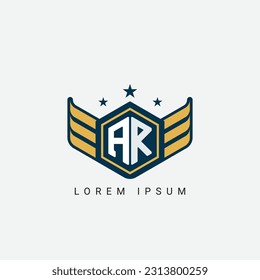 Alphabet letter AR, RA, A, R logo hexagon shape concept with wings ornament silhouette