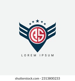 Alphabet letter AS, SA, A, S logo location shape concept with wings ornament silhouette