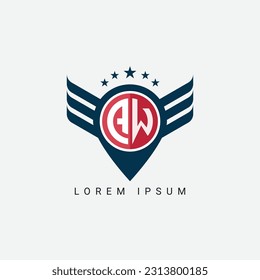 Alphabet letter AW, WA, A, W logo location shape concept with wings ornament silhouette