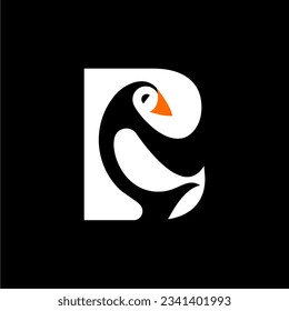 Alphabet Letter B and Atlantic Puffin Bird Logo Design svg