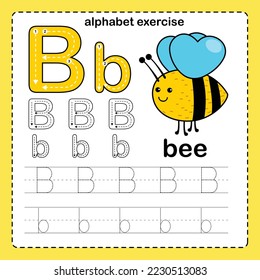 Alphabet Letter  B - Bee exercise with cartoon vocabulary illustration, vector