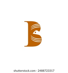 Alphabet letter b bird logo icon sign symbol with flying bird head and wings for business brand identity or website isolated on white color background