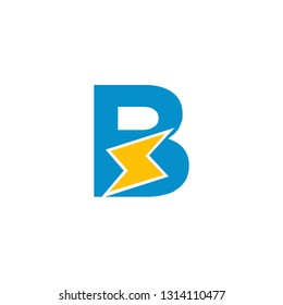 Alphabet Letter B. Blue and Yellow. Electricity Cartoon Style Typograph. Can use for icon or logo