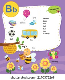 Letra alfabética B ilustración del vocabulario educativo, vector