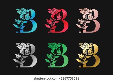 Alphabet Letter B With Flowers And Leaves Vector