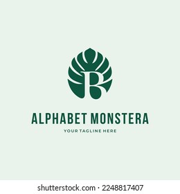 Alphabet Letter B green monstera deliciosa custom logo typography logo design vector illustration