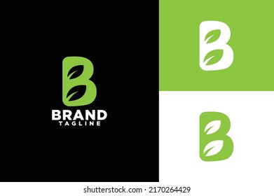 Alphabet letter B with leaf vector logo template. Suitable for business, lettering, nature and art.
B letter eco logo, negative space volume icon