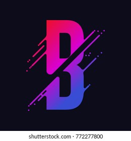 Alphabet letter B with liquid splash and drops, abstract colorful ink abc, stylized dynamic paint trail font. Vector