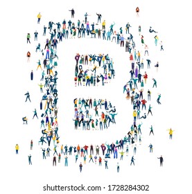 Alphabet. Letter B made of many little people, crowd creation. Lots of busy people in the letter shape. 