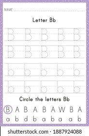 Alphabet Letter B Tracing Worksheet. Activity for pre schoolers and kindergarten. English Alphabet training for kids. A4 paper ready to print.