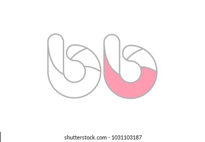 Alphabet letter bb b b logo with grey border and pink pastel color