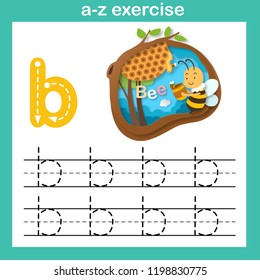 Alphabet Letter B-bee exercise,paper cut concept vector illustration