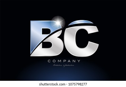 alphabet letter bc b c logo design with metal blue color suitable for a company or business