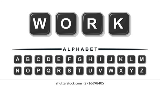 Teclados com bloco alfabético e conjunto de palavras 'WORK'