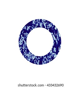   Alphabet letter in blue colour with texture. Vector illustration with isolated  letter O. Letter O.