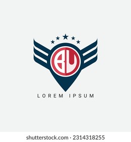 Alphabet letter BU, UB, B, U logo location shape concept with wings ornament silhouette