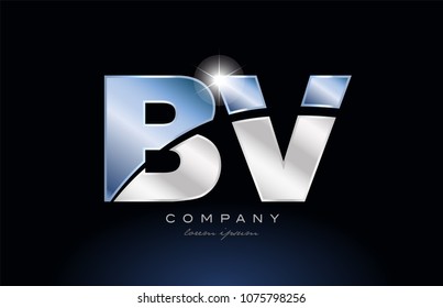 alphabet letter bv b v logo design with metal blue color suitable for a company or business